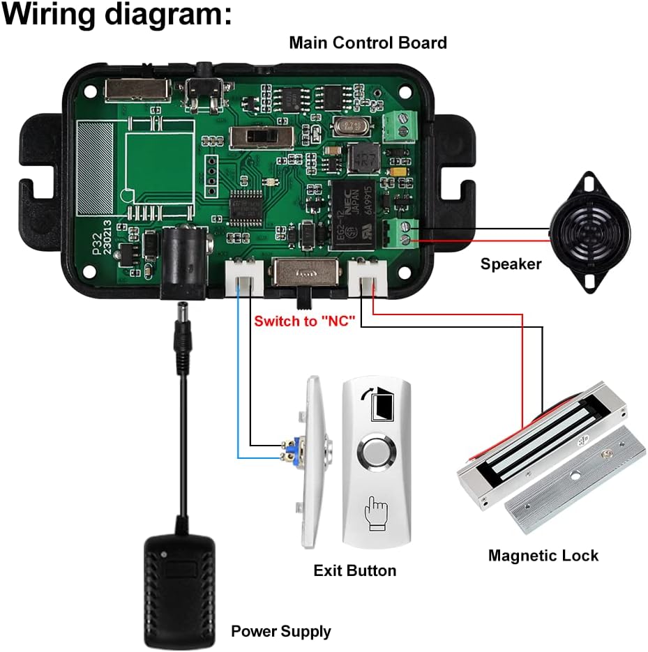 FUSYTULY Komplettes Zutrittskontrollsystem Kit Wireless 433MHz Fernbedienung Türöffner + 180KG/350lb