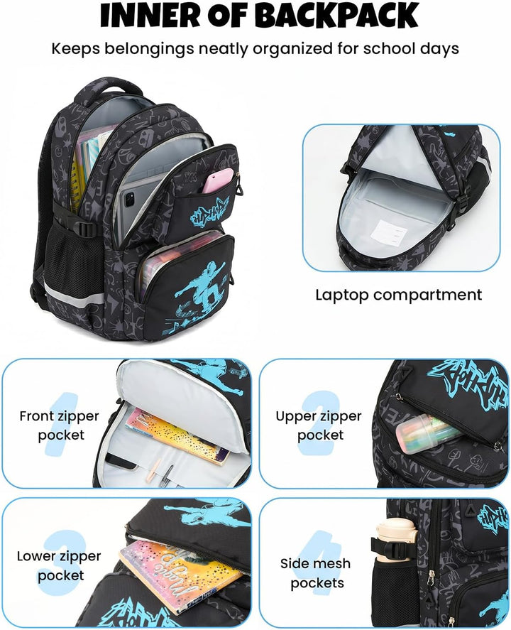 Amythe Schulrucksack Jungen Teenager, Schultasche Kinder mit Reflektoren für 1. bis 4. Klasse, Leuch