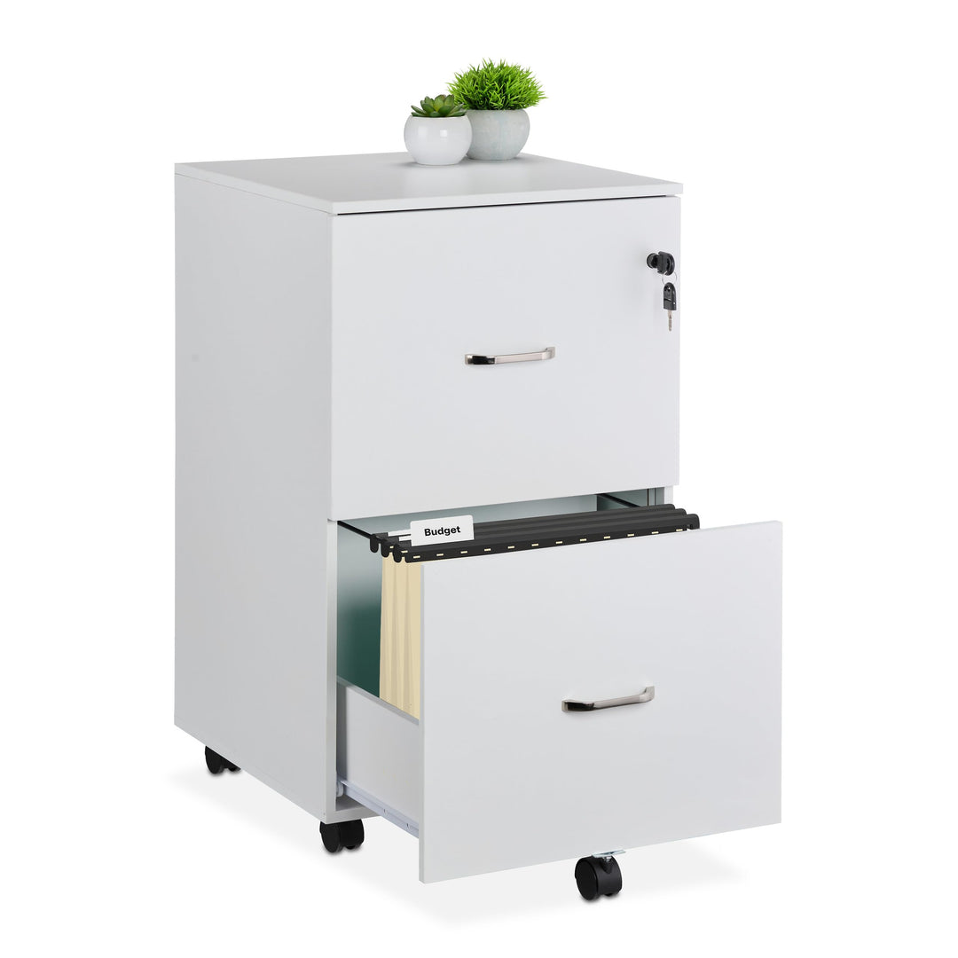 Relaxdays Rollcontainer, 2 Schubladen mit Hängeregister, HxBxT: 72 x 43 x 46 cm, abschliessbarer Akt