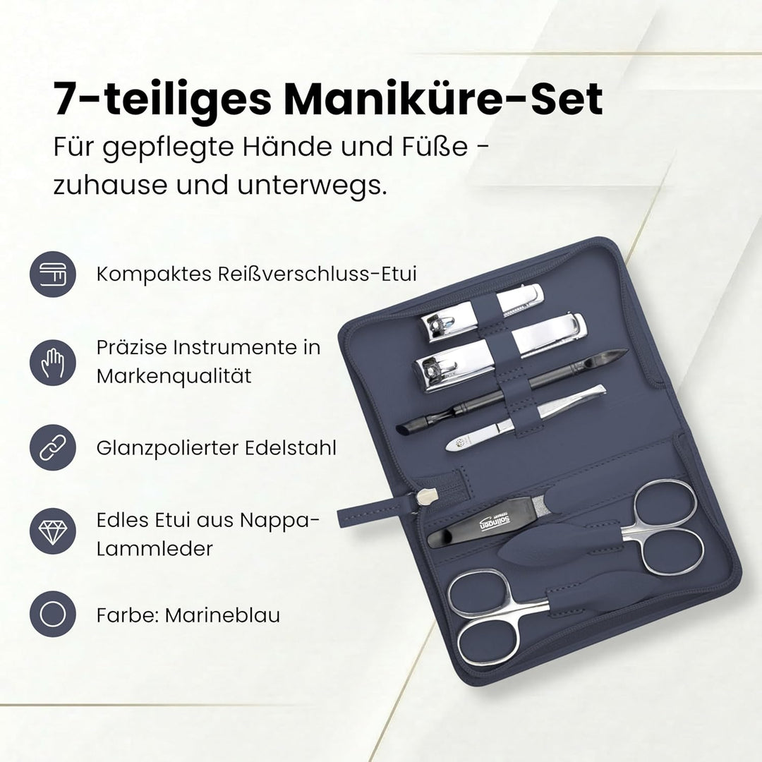 Maniküre Set 7-teilig – Reissverschluss-Etui mit Instrumenten aus Edelstahl & Karbonstahl – Maniküre