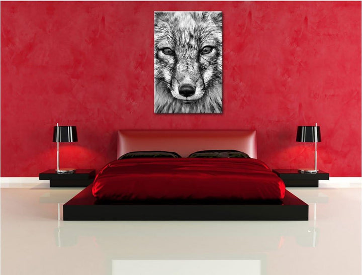 Monocrome, Fuchs Porträt , Format: 100x70 auf Leinwand, XXL riesige Bilder fertig gerahmt mit Keilra
