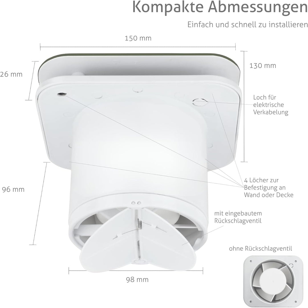 Turbionaire TREND 100 SDSG Abluftventilator, für Badezimmer, Küche, Wand/Decke, Frontplatte dunkles