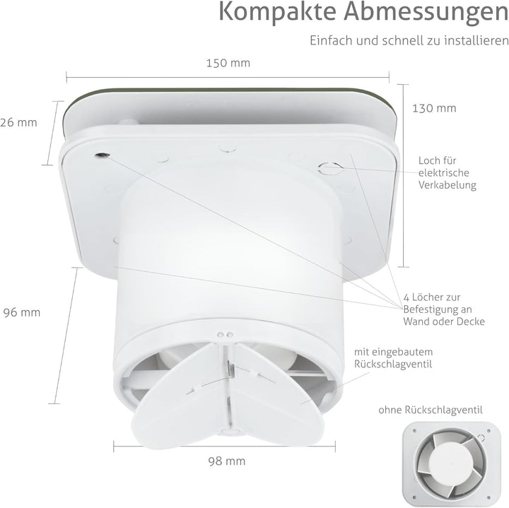 Turbionaire TREND 100 SDSG Abluftventilator, für Badezimmer, Küche, Wand/Decke, Frontplatte dunkles