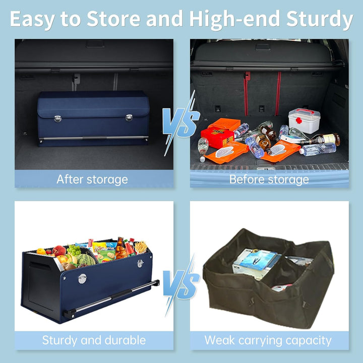 XCF 60L Premium Leder Kofferraumtasche mit Fach, Auto Kofferraum Organizer mit Deckel und Stabiler P