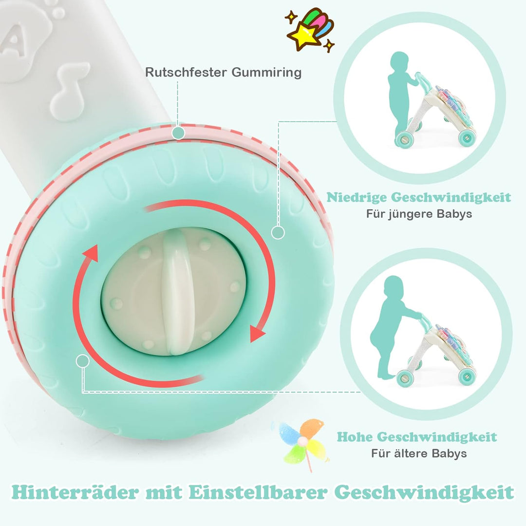 COSTWAY Lauflernhilfe mit abnehmbarem Spielbrett und verstellbarer Geschwindigkeit, Baby Walker mit