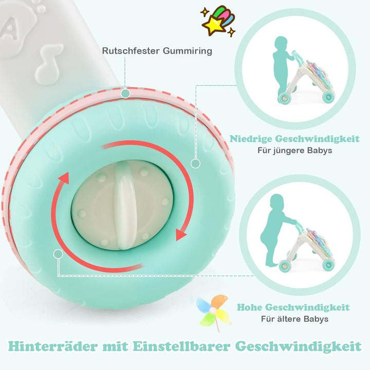 COSTWAY Lauflernhilfe mit abnehmbarem Spielbrett und verstellbarer Geschwindigkeit, Baby Walker mit