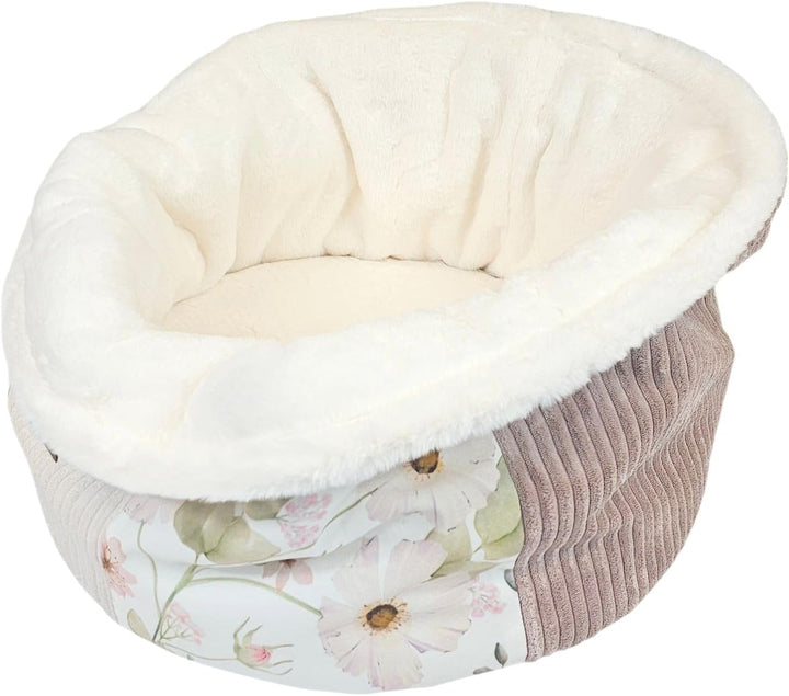 PRASKA Patchwork Katzenbett Hundebett 50 cm – Weiches Plüschbett mit Premium-Fell | Flauschiges Haus