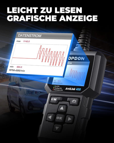 TOPDON AL400 OBD2 Diagnosegerät, 10 OBD2 Modi, One Touch I/M Bereitschaftstaste, lebenslange Updates