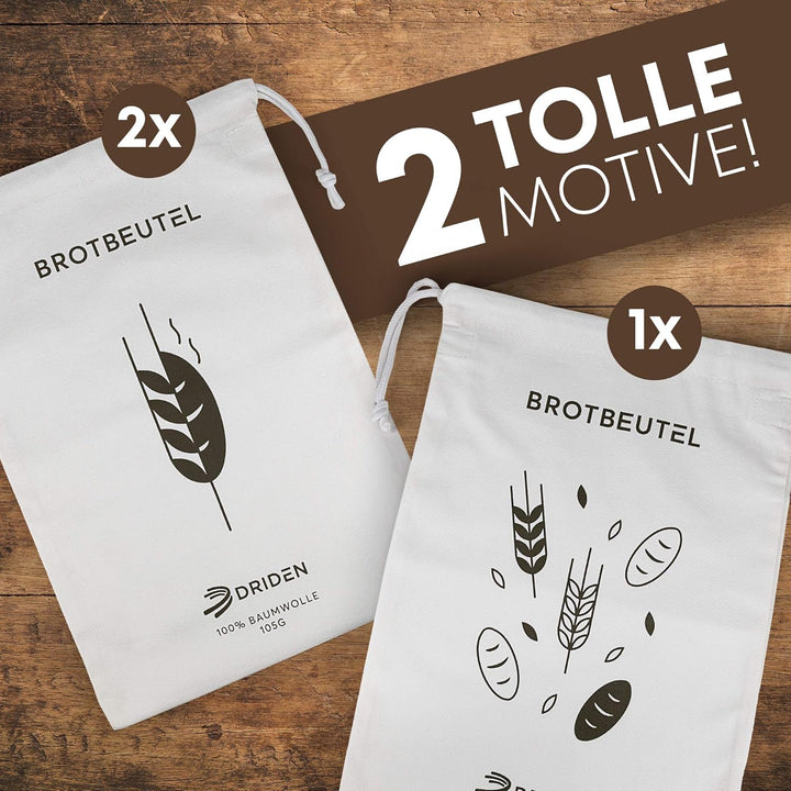 Brotbeutel XL [3er Set] 100% Natur Baumwolle - Brotsack für frische Brötchen & Grosseinkäufe - Hohe
