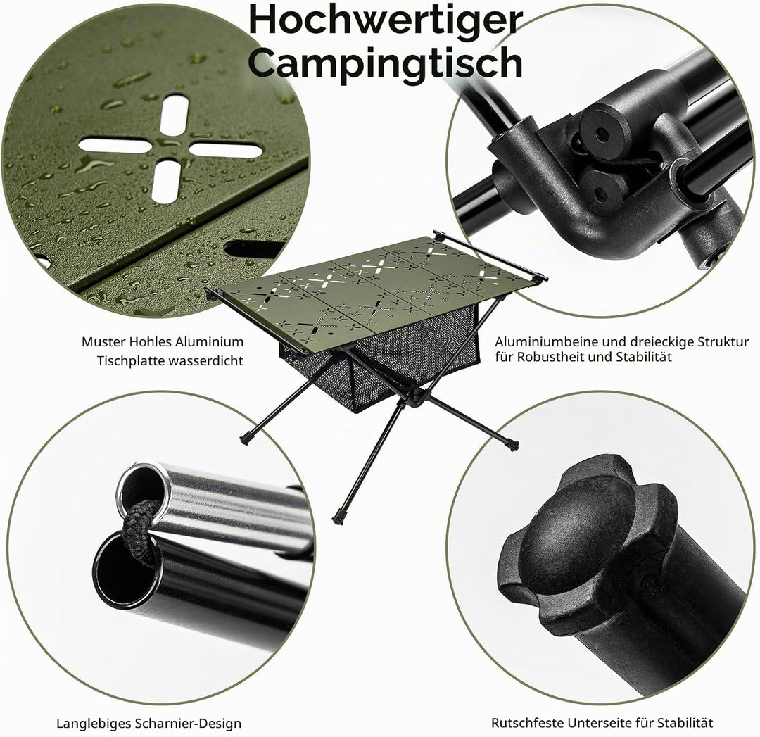 Campingtisch Klappbar,Aluminium Klapptisch Camping Tisch mit Tragetasche und Netztasche,Ultraleicht