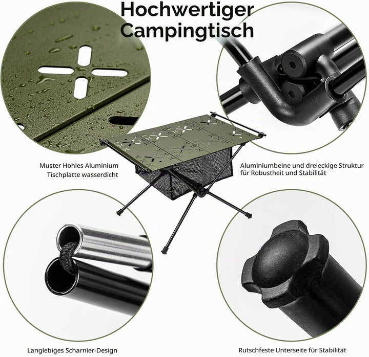 Campingtisch Klappbar,Aluminium Klapptisch Camping Tisch mit Tragetasche und Netztasche,Ultraleicht
