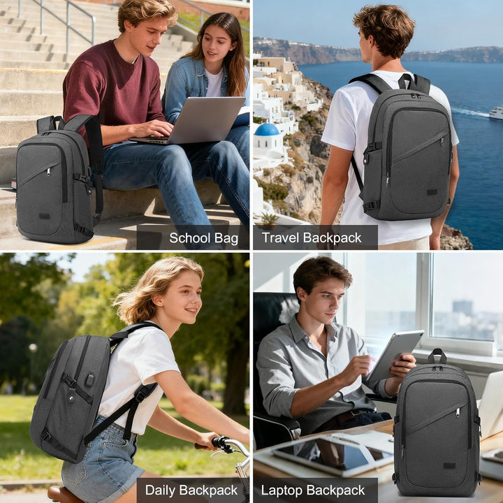 KONO Rucksack Herren, Laptop Rucksack 15,6 Zoll Anti-Diebstahl mit USB-Ladeanschluss, Schulrucksack