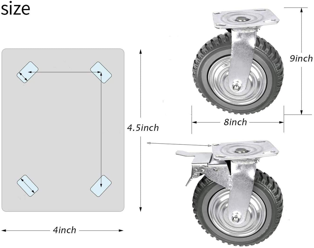 uyoyous 4 Stück Lenkrollen, Outdoor Schwerlastrollen 200mm Industrierollen 360° Drehbar Transportrol