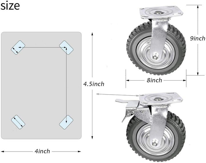 uyoyous 4 Stück Lenkrollen, Outdoor Schwerlastrollen 200mm Industrierollen 360° Drehbar Transportrol