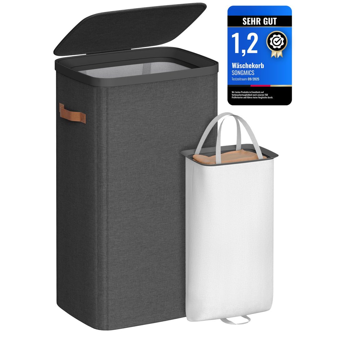 SONGMICS Wäschekorb, 100 L Wäschesammler, Wäschetonne, leichter Aufbau, mit Deckel und Griffen, hera
