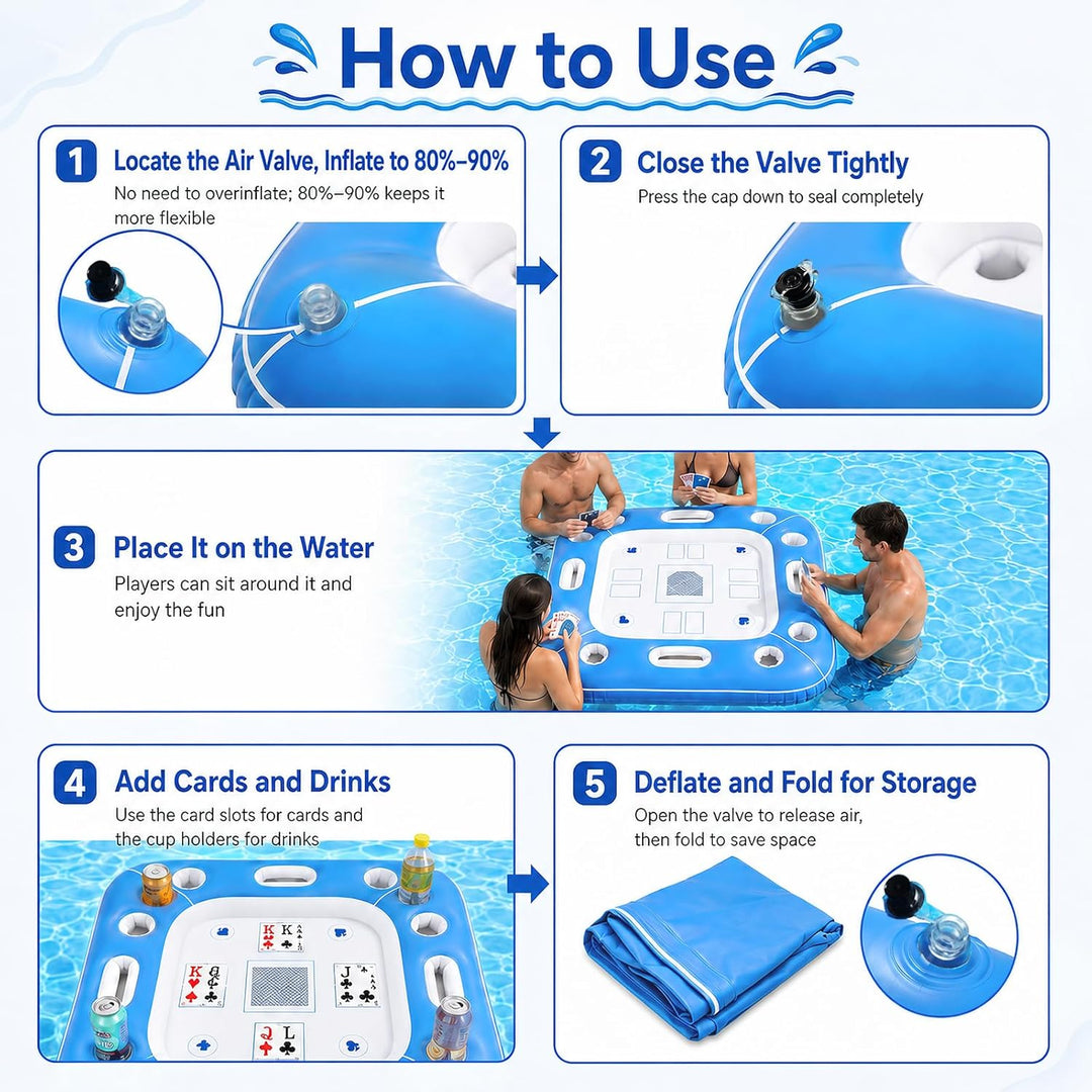 Schwimmender Spieltisch, Schwimmender Kartentisch für Pool, Aufblasbarer Kartentisch Wasser, Aufblas
