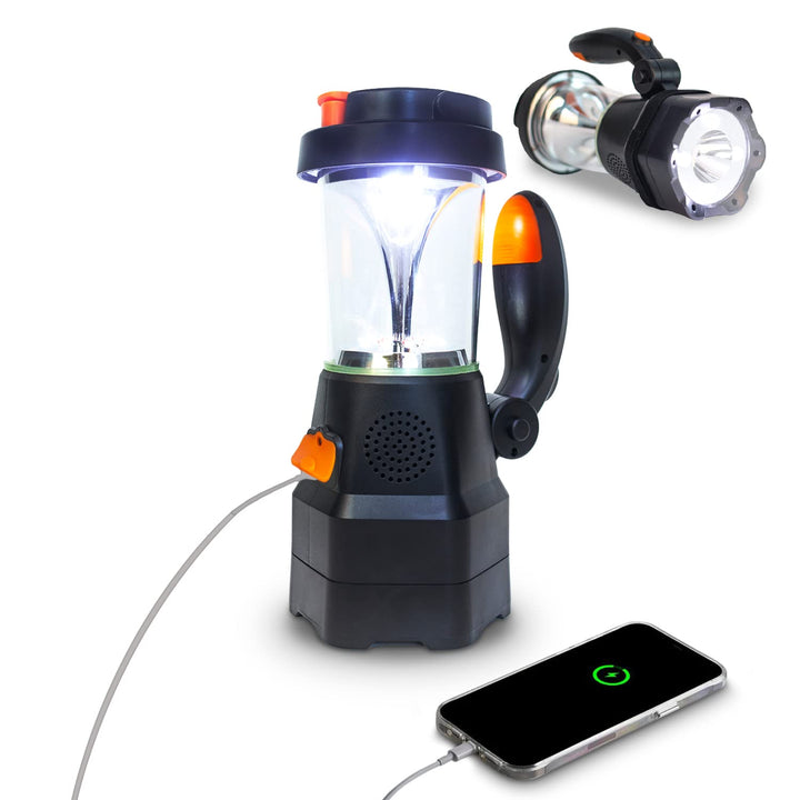 SELBST-SICHER 4in1 LED Laterne mit Batterie | Notfallradio | Powerbank | Handyladegerät | SOS-Sirene