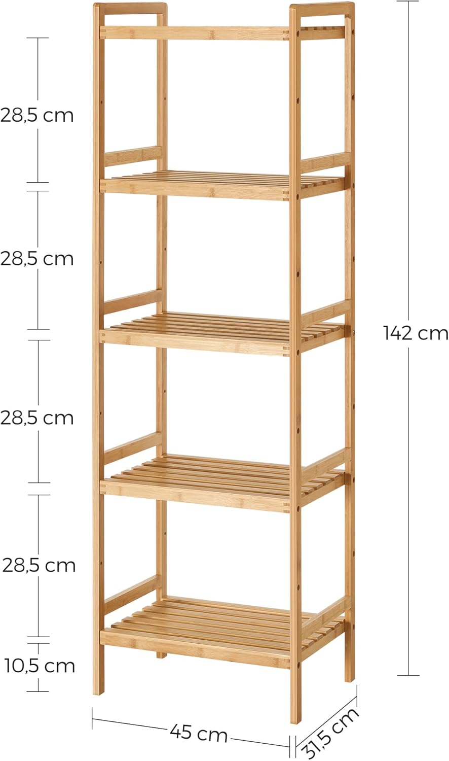 SONGMICS Bambus Regal, Küchenregal, Badregal, Bücherregal, Standregal mit 5 Ablagen, 31,5 x 45 x 142