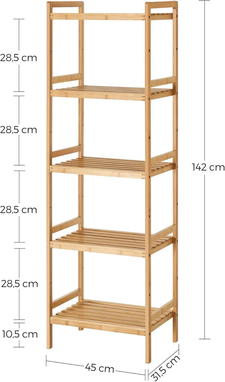 SONGMICS Bambus Regal, Küchenregal, Badregal, Bücherregal, Standregal mit 5 Ablagen, 31,5 x 45 x 142