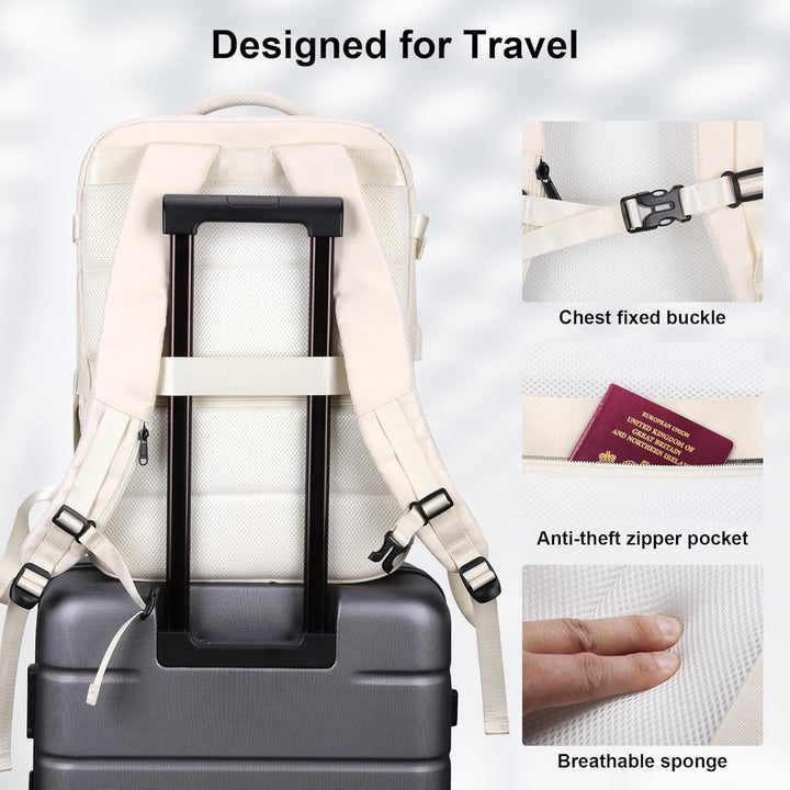 HOMIEE Reiserucksack Damen, 40L Flugzeug Handgepäck Rucksack Lufthansa, 17 Zoll Laptop Rucksack für