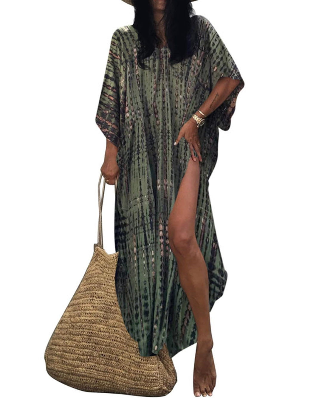Damen Strandkleid Boho Strandponcho Plus Grösse Kaftan Sommerkleid Maxikleid Lose Maxi Kimono Kaftan