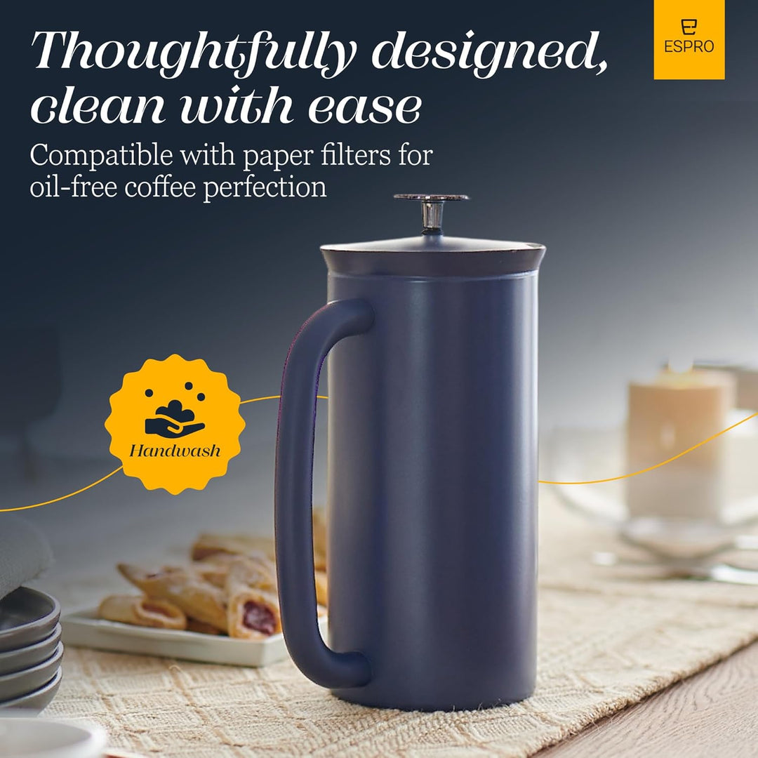 ESPRO - P7 French Press - Double Walled Stainless Steel Insulated Coffee and Tea Maker with Micro-Fi