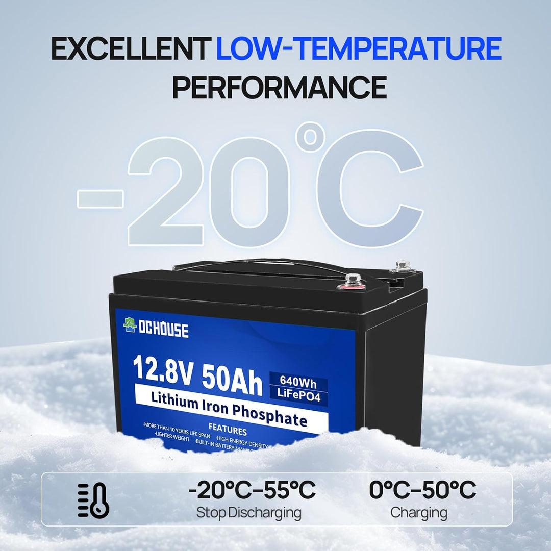 DCHOUSE 12V 50Ah Lithium LiFePO4 Batterie, integriertes BMS, 10 Jahre Lebensdauer, mehr als 4000 Zyk