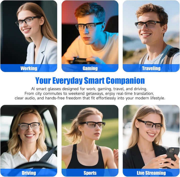 GenXenon AI Smart Glasses, Bluetooth KI Brille mit 164 Sprachen (Echtzeitübersetzung), Photochrome B