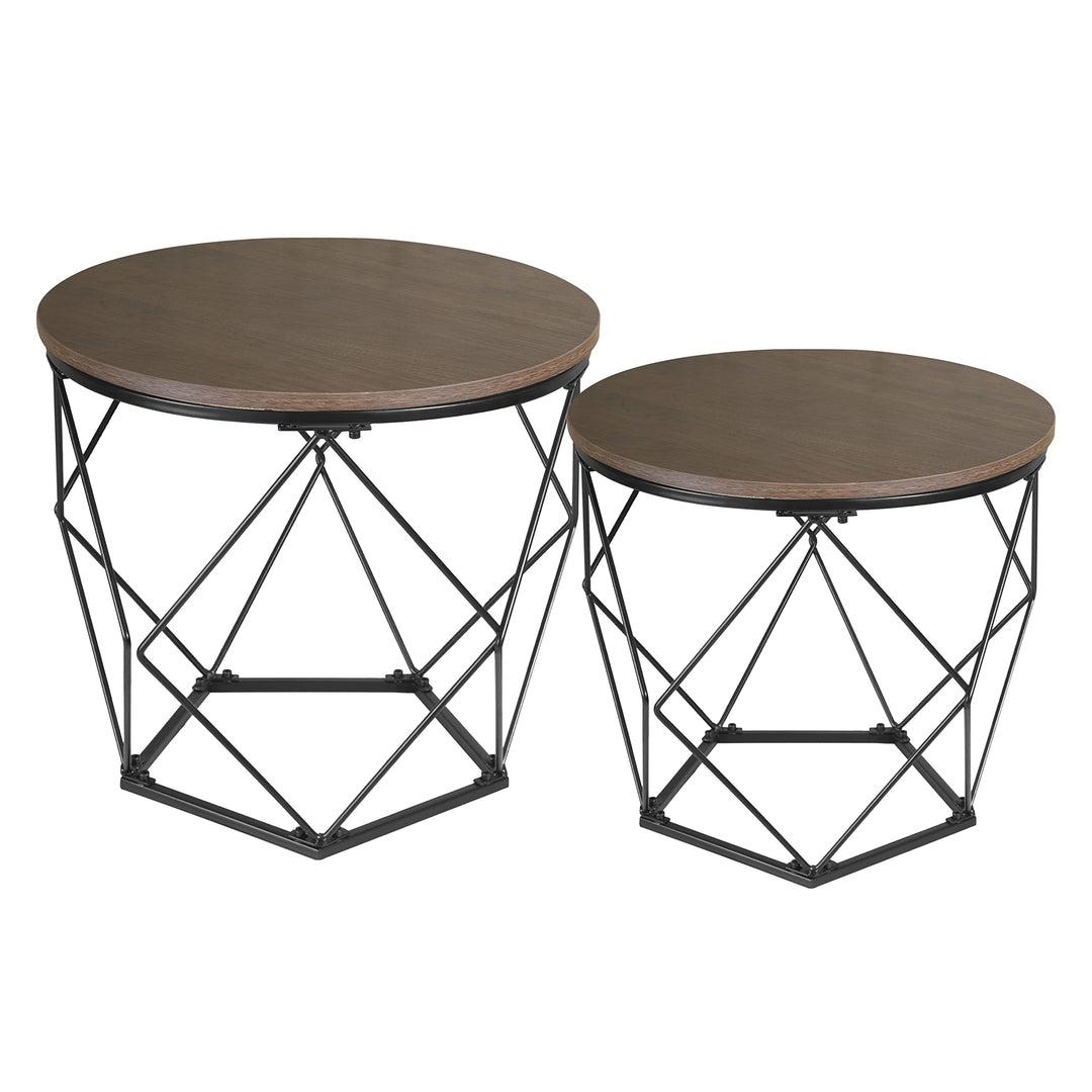 Ribelli 2er Set Beistelltisch, Wohnzimmertisch mit Korbfunktion, Couchtisch Rund, Korbtisch mit Abne