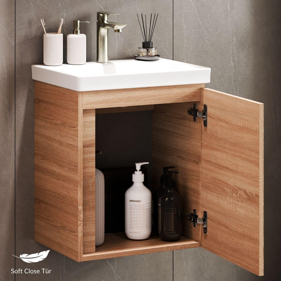 Planetmöbel Waschtisch mit Unterschrank 50 cm, Waschbeckenunterschrank hängend, Soft-Close, Badmöbel