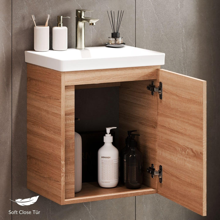 Planetmöbel Waschtisch mit Unterschrank 50 cm, Waschbeckenunterschrank hängend, Soft-Close, Badmöbel