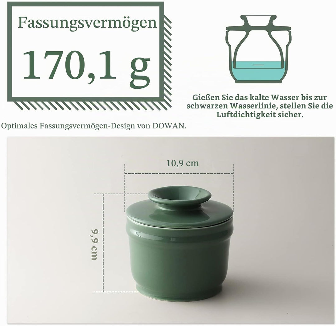 DOWAN Buttertopf aus Porzellan, Butterbehälter mit Wasserlinie, französische Butterdose für weiche f