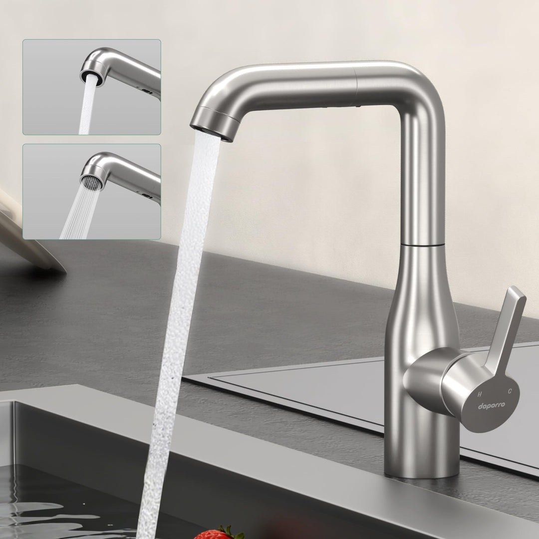 Mai &amp; Mai Wasserhahn Küche ausziehbar, Küchenarmatur Gebürstet silber | Mischbatterie Küche 360°Schw