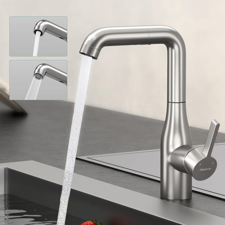 Mai &amp; Mai Wasserhahn Küche ausziehbar, Küchenarmatur Gebürstet silber | Mischbatterie Küche 360°Schw