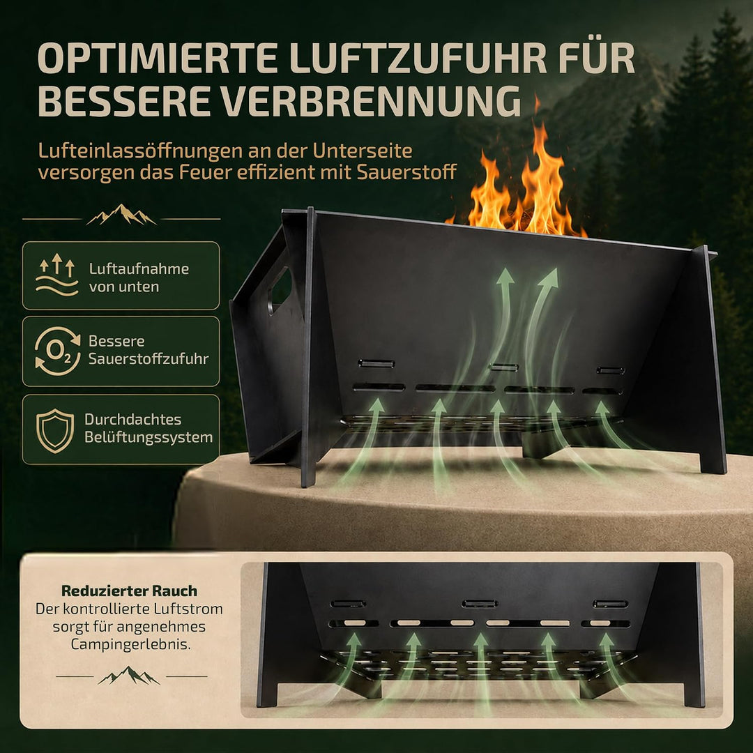 CAMBEL Feuerschale 4mm Stahl Camping Grill, tragbare Feuerstelle Outdoor, Stecksystem zerlegbar, kom