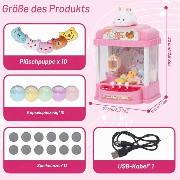 Greifautomat Kinder mit 10 PlüSchtiere und 10 Gashapons SüssIgkeiten Automat für Kinder Candy Grabbe