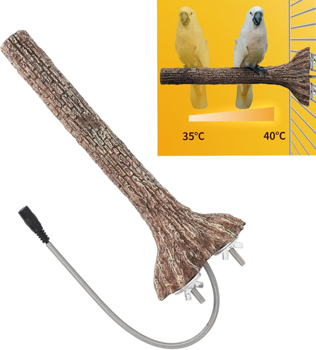 Tonysa Vogelheizsitzstangen für Käfige, 5-W-Vogelheizsitzstangen mit Thermostatsteuerung, Vogelwärme