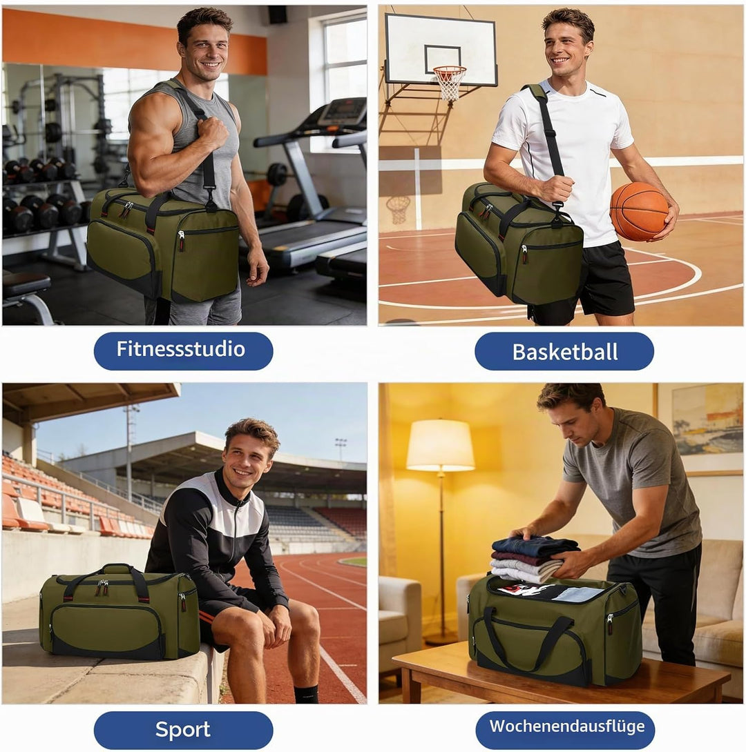 45L Sporttasche Reisetasche mit Seitentaschen - Weekender Gym Tasche Trainingstasche für Sport Fitne