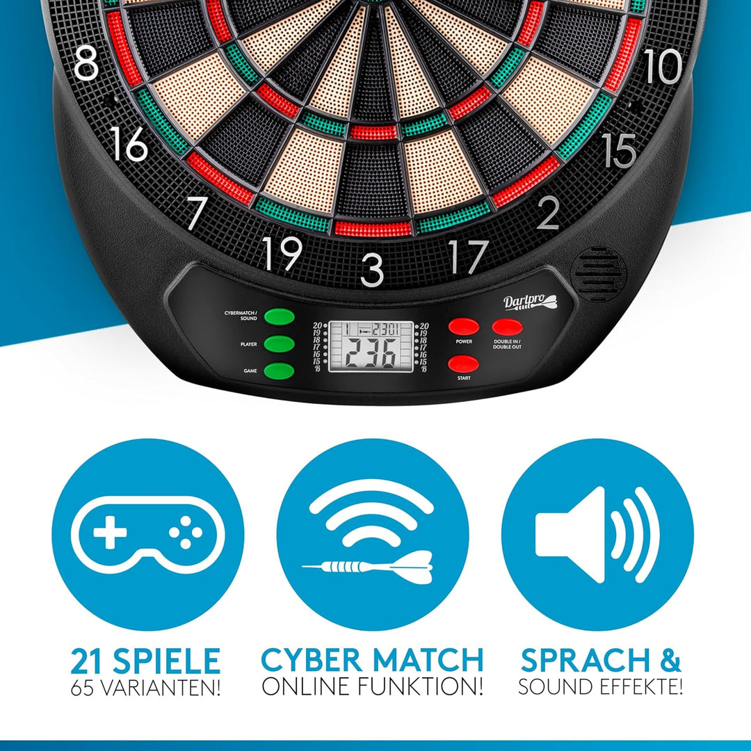 DartPro - DAS ORIGINAL - Elektronische Dartscheibe - Dartboard mit 6 Darts [kabellos nutzbar] - Inno