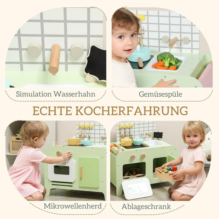 AIYAPLAY Kinderküche Spielküche mit Mikrowelle Spüle und Zubehör Spielzeugküche Puppenküche Spielset