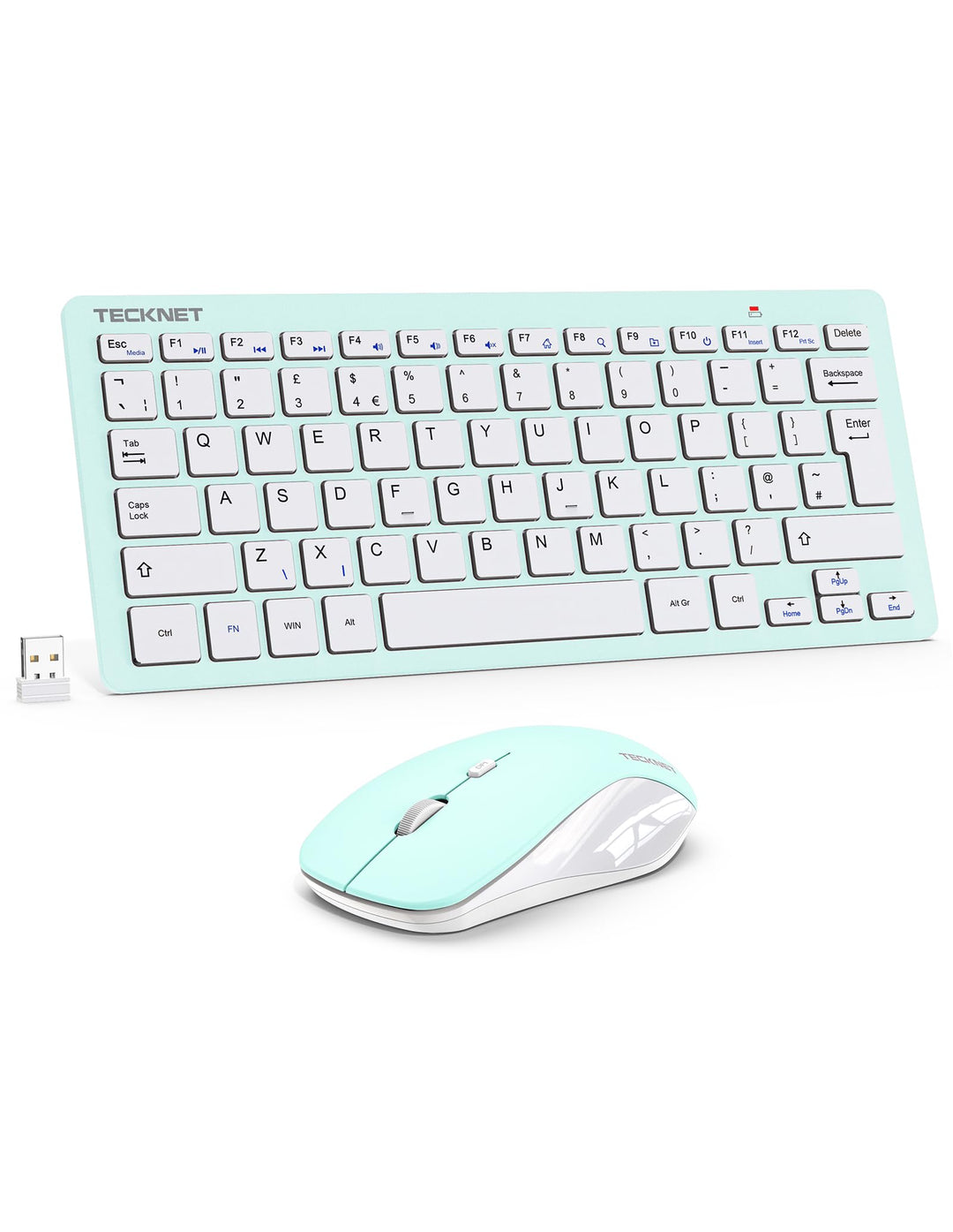 TECKNET Kabelloses Tastatur Maus Set, Deutsch QWERTZ Layout, 2.4 GHz Funk Mini Tastatur Mouse, 15m R