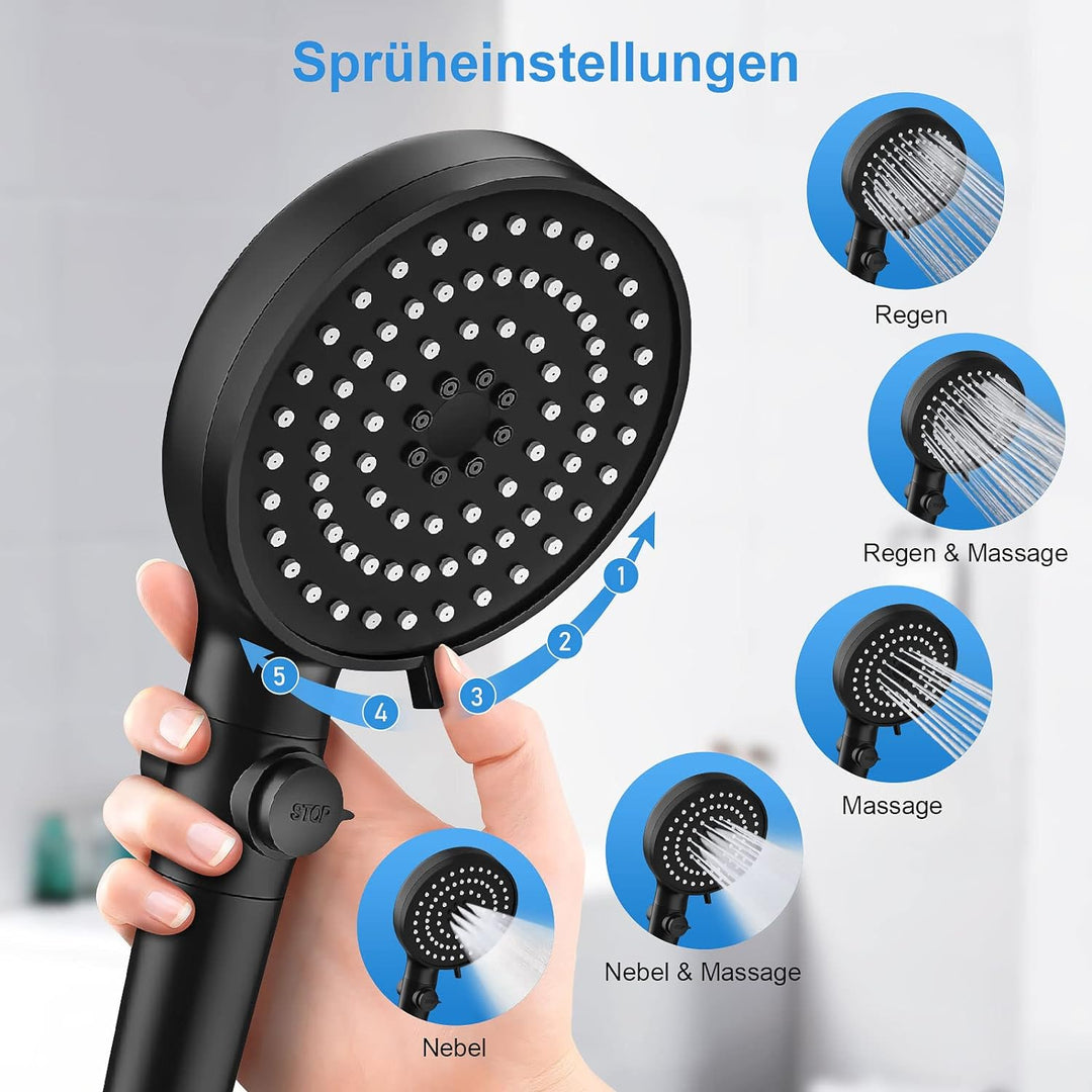 Duschkopf Wassersparender 4.6L/Min, VESKYAO Hochdruck Handbrause Sparduschkopf mit Filter & Wasserst