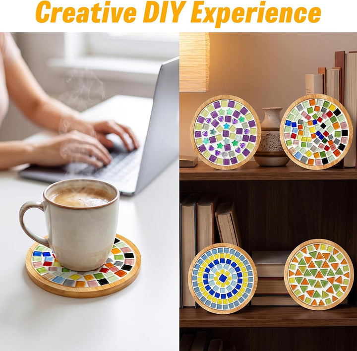 Suprbee 4 Stück Mosaik Bastelset, Diy Holz Mosaik Untersetzer Set, Mosaiksteine Zum Basteln Set, Wär
