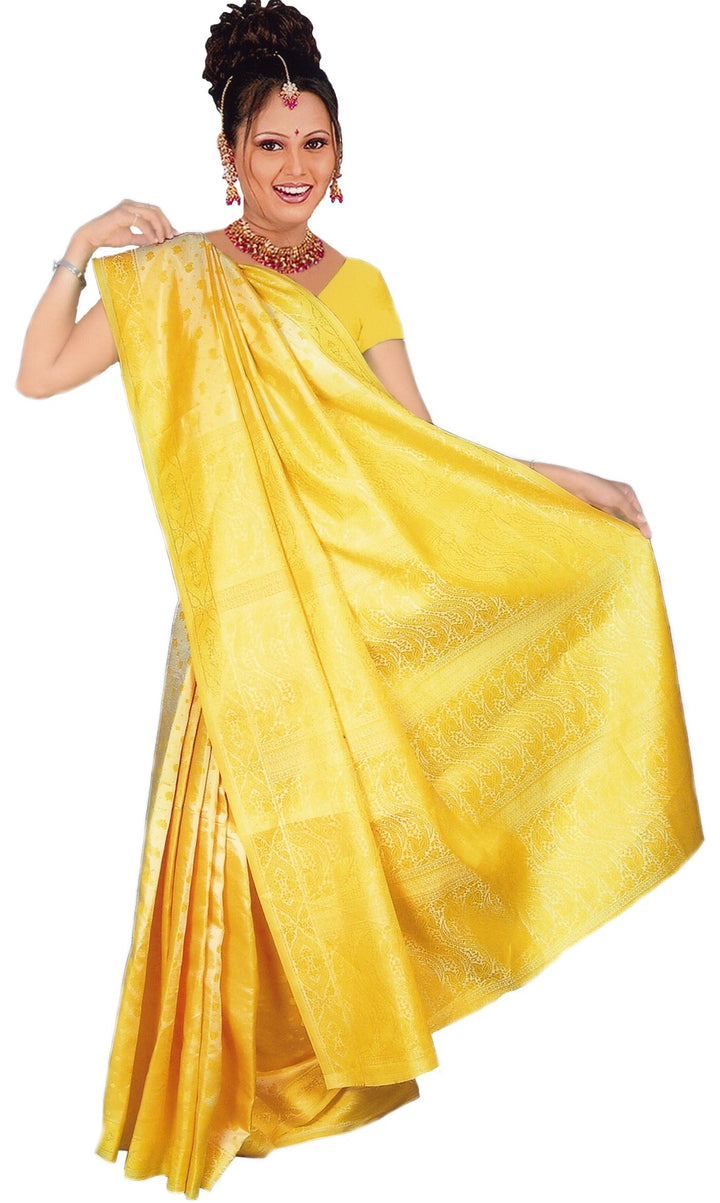 Trendofindia Indischer Bollywood Fashion Sari Stoff Damenkostüm Kleid Gelb CA120