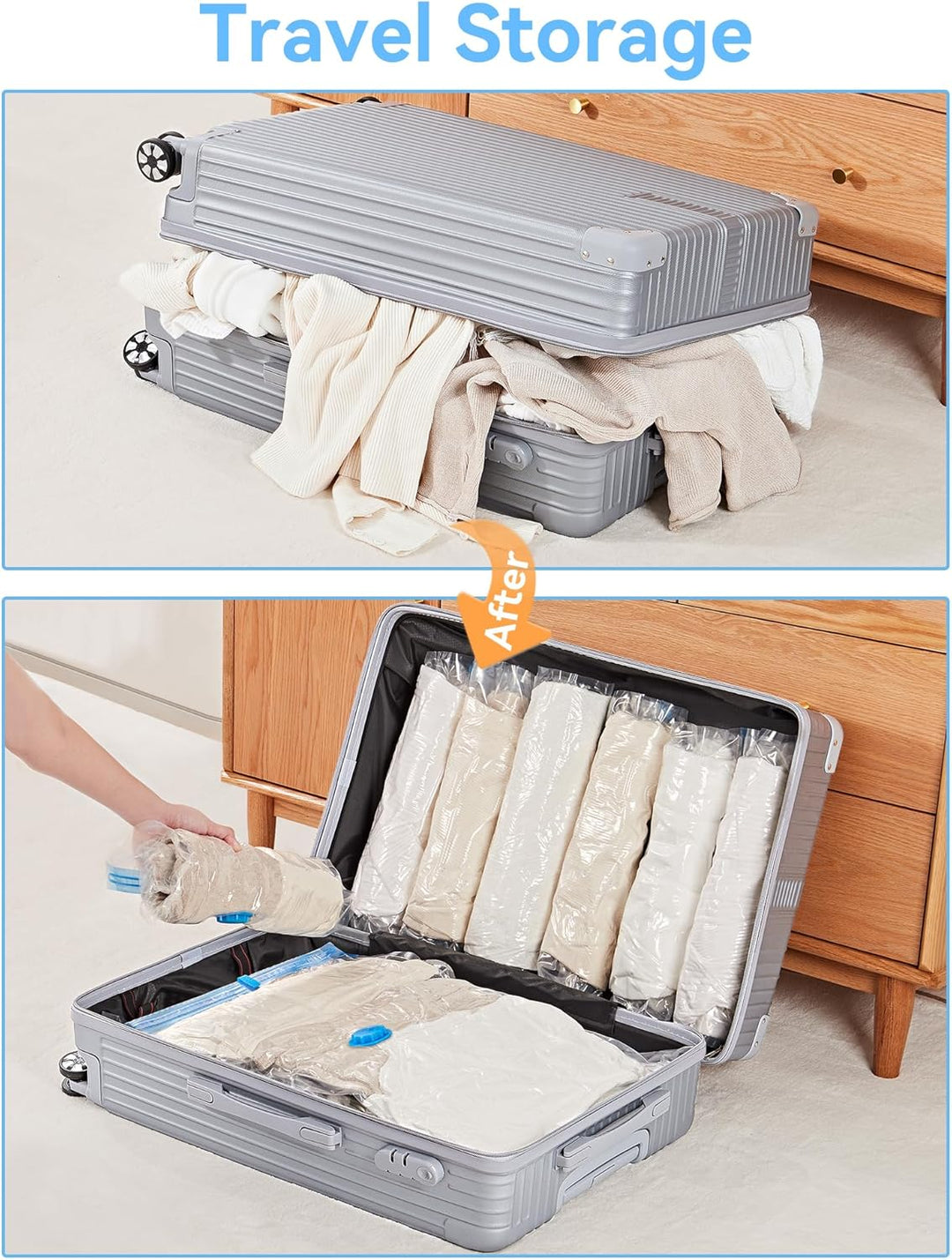 HEETA 6 Stück Vakuumbeutel für Kleidung(3 Jumbo+3 Gross) Vakuum Wiederverwendbar Kleiderbeutel mit A