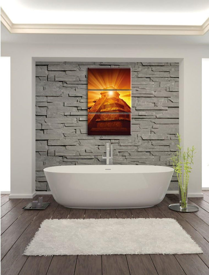 Pixxprint Maya Pyramide Tempelanlage als Leinwandbild/Grösse: 3 Teilig (120x80) cm/Wandbild/Kunstdru