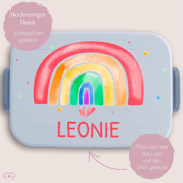 Shirtracer Mepal Lunchbox Kinder personalisiert Regenbogen Aquarell 3 Hellblau, 3 Hellblau