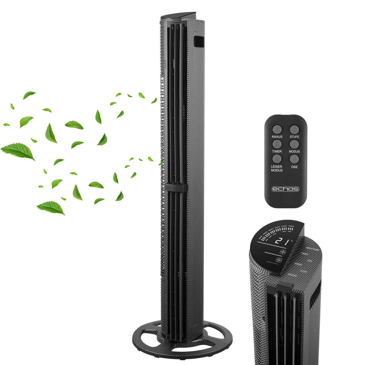 Echos® Turmventilator Leise mit Fernbedienung & Kühlung 75W – Standventilator mit 6 Geschwindigkeite