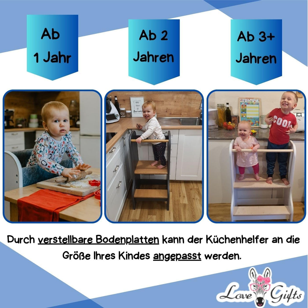 Love Gifts® Lernturm für Kinder mit Kippschutz und höhenverstellbar | Learning Tower mit sicheren Ka