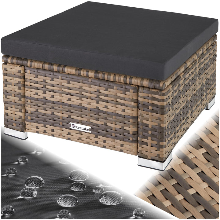 tectake® witterungsbeständiger Outdoor Rattan Hocker mit abnehmbarem Kissen, Lounge Hocker, Balkon M